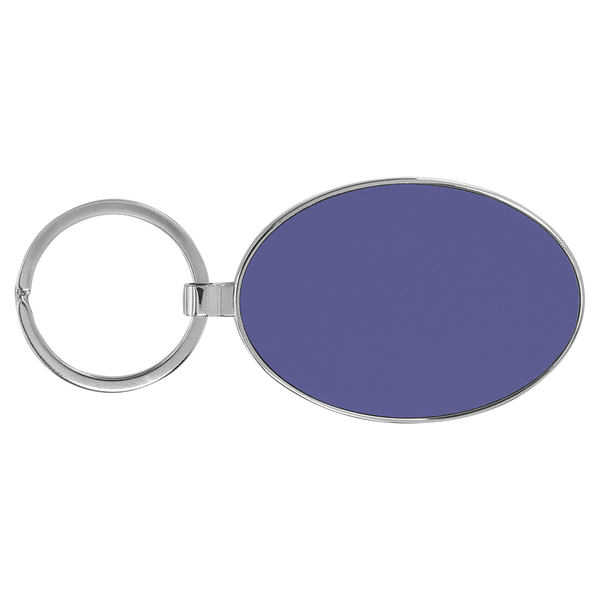 Purple with Black Engraving Metal Oval Keychain - Laser Engraved Leatherette