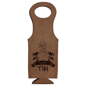 Dark Brown with Black Engraving Leatherette Wine Bag - Laser Engraved Leatherette
