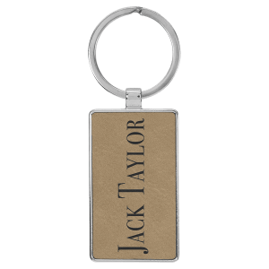 Rectangle Keychain - Leatherette & Metal - Laser Engraved Leatherette