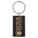 Black with Gold Engraving Rectangle Keychain - Leatherette & Metal - Laser Engraved Leatherette