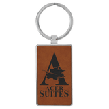 Rawhide with Black Engraving Rectangle Keychain - Leatherette & Metal - Laser Engraved Leatherette