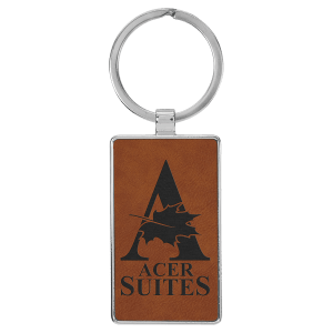 Rawhide with Black Engraving Rectangle Keychain - Leatherette & Metal - Laser Engraved Leatherette
