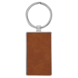 Rawhide with Black Engraving Rectangle Keychain - Leatherette & Metal - Laser Engraved Leatherette