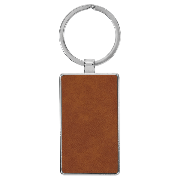 Rawhide with Black Engraving Rectangle Keychain - Leatherette & Metal - Laser Engraved Leatherette
