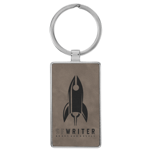 Gray with Black Engraving Rectangle Keychain - Leatherette & Metal - Laser Engraved Leatherette