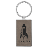 Gray with Black Engraving Rectangle Keychain - Leatherette & Metal - Laser Engraved Leatherette