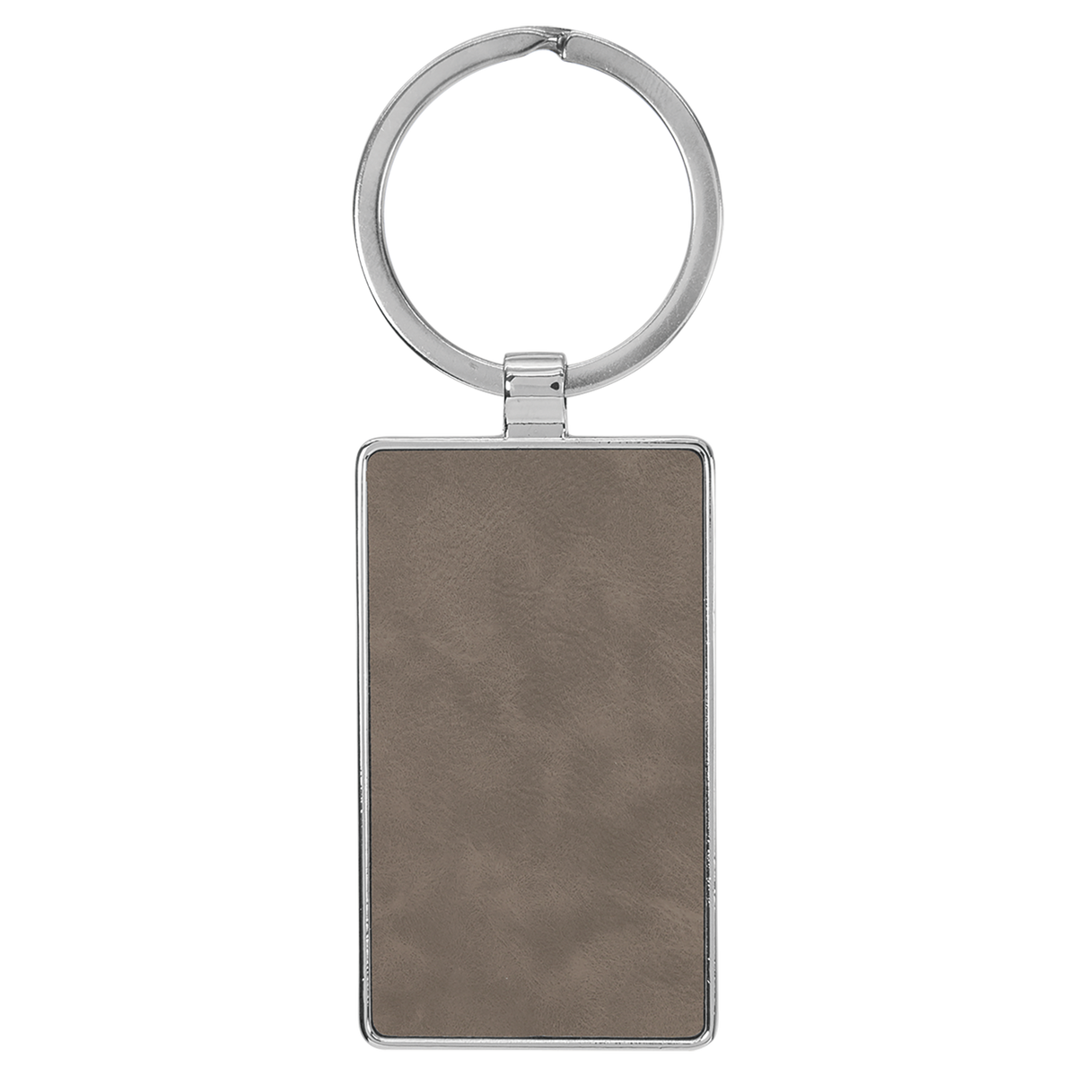 Gray with Black Engraving Rectangle Keychain - Leatherette & Metal - Laser Engraved Leatherette