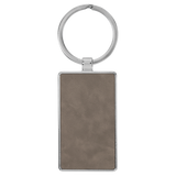 Gray with Black Engraving Rectangle Keychain - Leatherette & Metal - Laser Engraved Leatherette