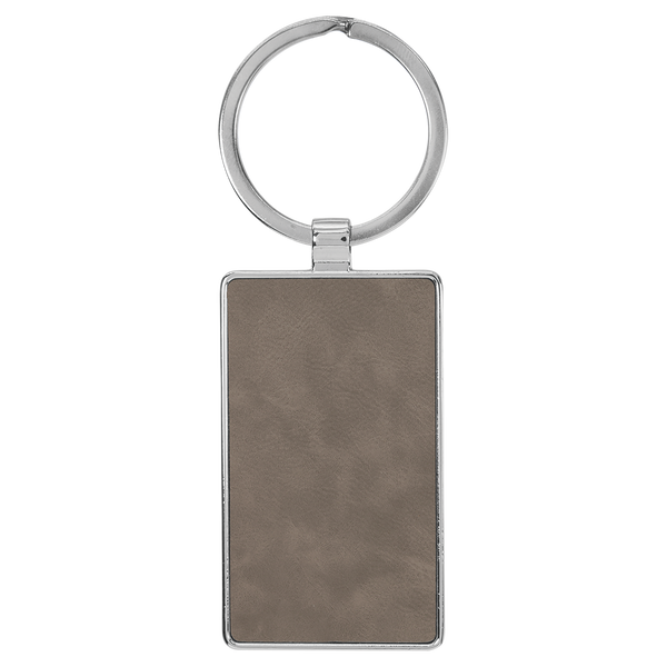 Gray with Black Engraving Rectangle Keychain - Leatherette & Metal - Laser Engraved Leatherette