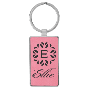 Pink with Black Engraving Rectangle Keychain - Leatherette & Metal - Laser Engraved Leatherette