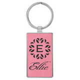 Pink with Black Engraving Rectangle Keychain - Leatherette & Metal - Laser Engraved Leatherette