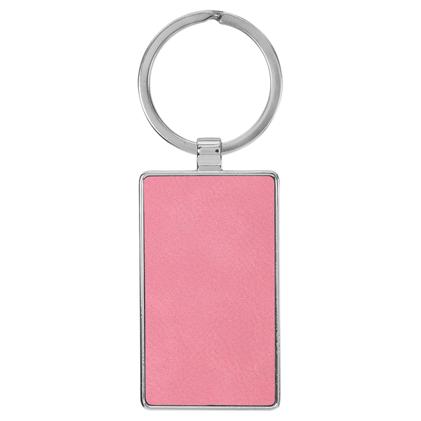 Pink with Black Engraving Rectangle Keychain - Leatherette & Metal - Laser Engraved Leatherette