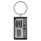 Black with Silver Engraving Rectangle Keychain - Leatherette & Metal - Laser Engraved Leatherette