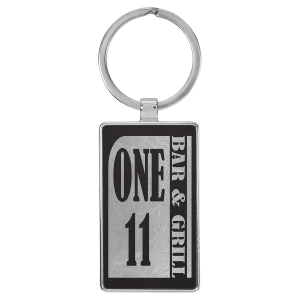 Black with Silver Engraving Rectangle Keychain - Leatherette & Metal - Laser Engraved Leatherette