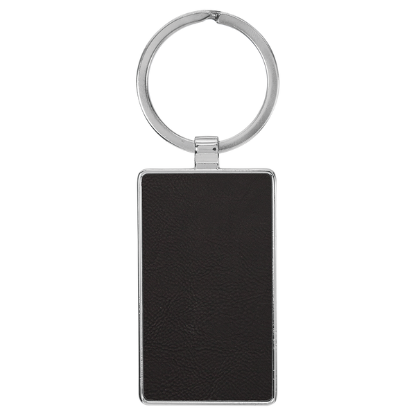 Black with Silver Engraving Rectangle Keychain - Leatherette & Metal - Laser Engraved Leatherette