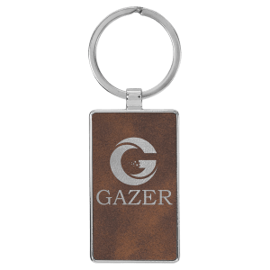 Rustic with Silver Engraving Rectangle Keychain - Leatherette & Metal - Laser Engraved Leatherette