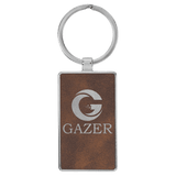 Rustic with Silver Engraving Rectangle Keychain - Leatherette & Metal - Laser Engraved Leatherette