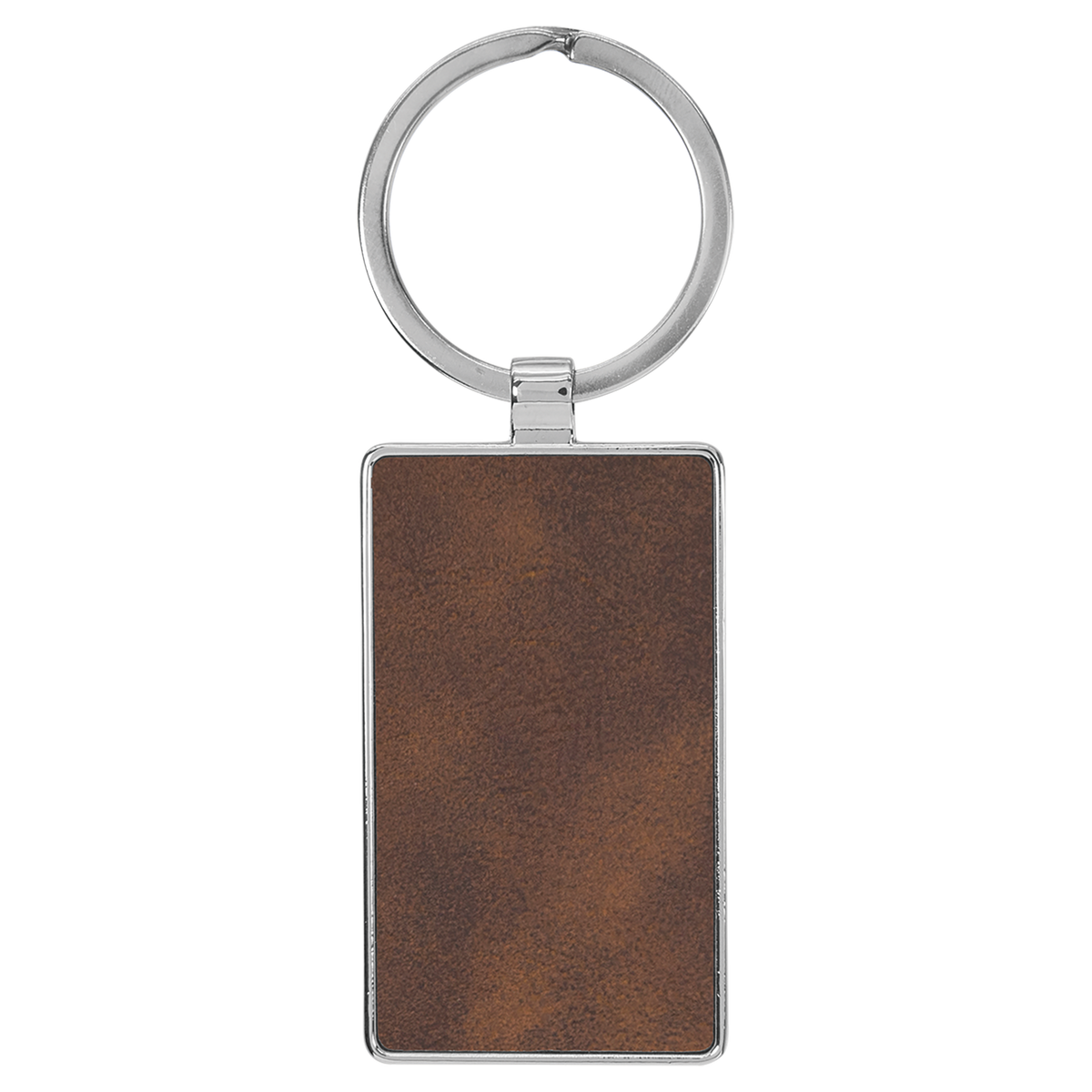 Rustic with Silver Engraving Rectangle Keychain - Leatherette & Metal - Laser Engraved Leatherette