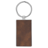 Rustic with Silver Engraving Rectangle Keychain - Leatherette & Metal - Laser Engraved Leatherette