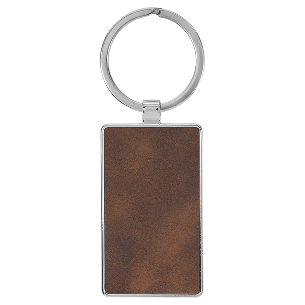 Rustic with Silver Engraving Rectangle Keychain - Leatherette & Metal - Laser Engraved Leatherette