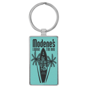Teal with Black Engraving Rectangle Keychain - Leatherette & Metal - Laser Engraved Leatherette