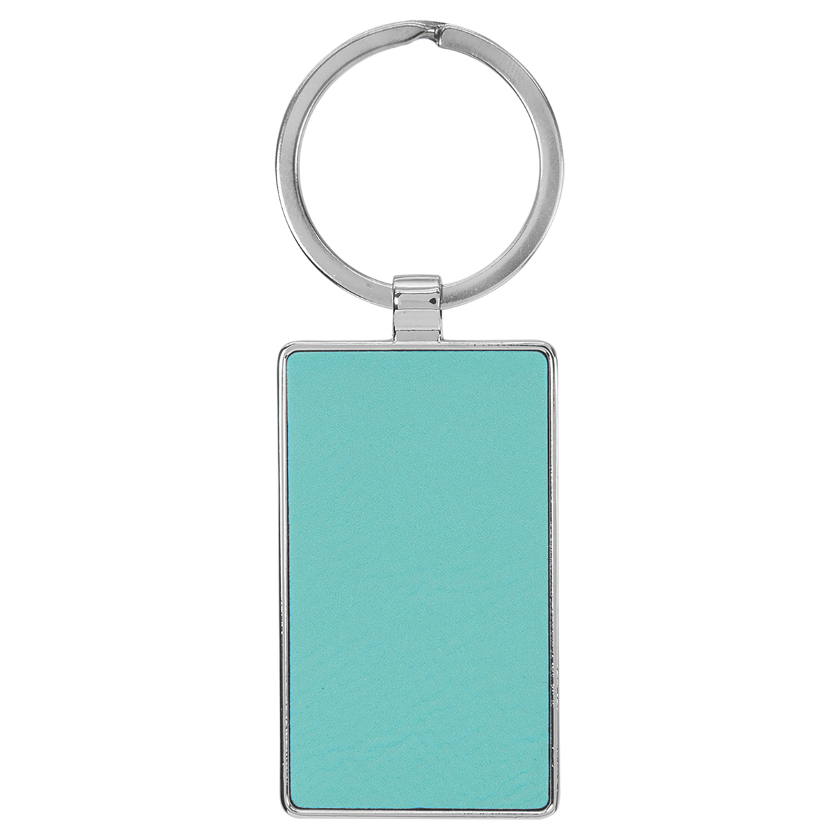 Teal with Black Engraving Rectangle Keychain - Leatherette & Metal - Laser Engraved Leatherette