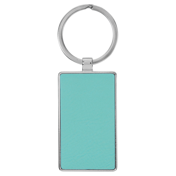 Teal with Black Engraving Rectangle Keychain - Leatherette & Metal - Laser Engraved Leatherette