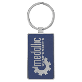 Blue with Silver Engraving Rectangle Keychain - Leatherette & Metal - Laser Engraved Leatherette