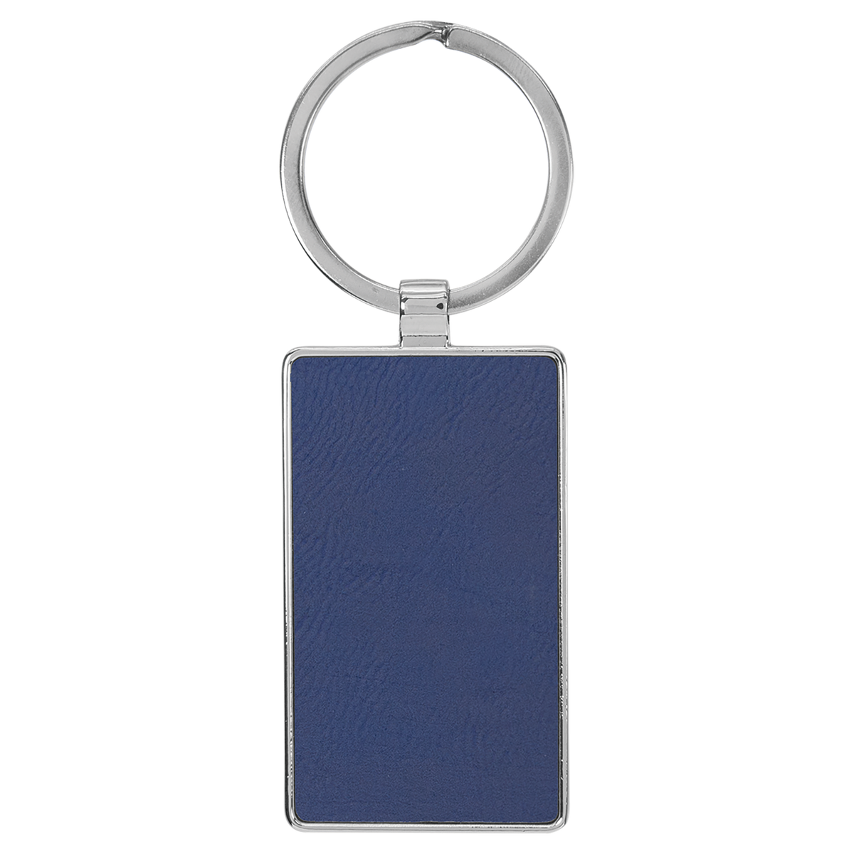 Blue with Silver Engraving Rectangle Keychain - Leatherette & Metal - Laser Engraved Leatherette