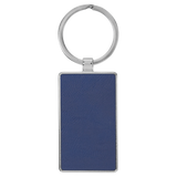 Blue with Silver Engraving Rectangle Keychain - Leatherette & Metal - Laser Engraved Leatherette