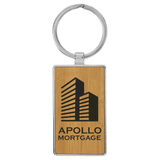 Bamboo with Black Engraving Rectangle Keychain - Leatherette & Metal - Laser Engraved Leatherette