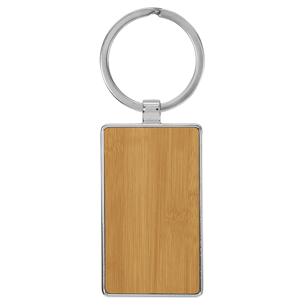 Bamboo with Black Engraving Rectangle Keychain - Leatherette & Metal - Laser Engraved Leatherette