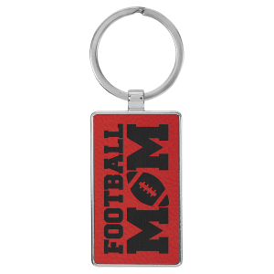 Red with Black Engraving Rectangle Keychain - Leatherette & Metal - Laser Engraved Leatherette