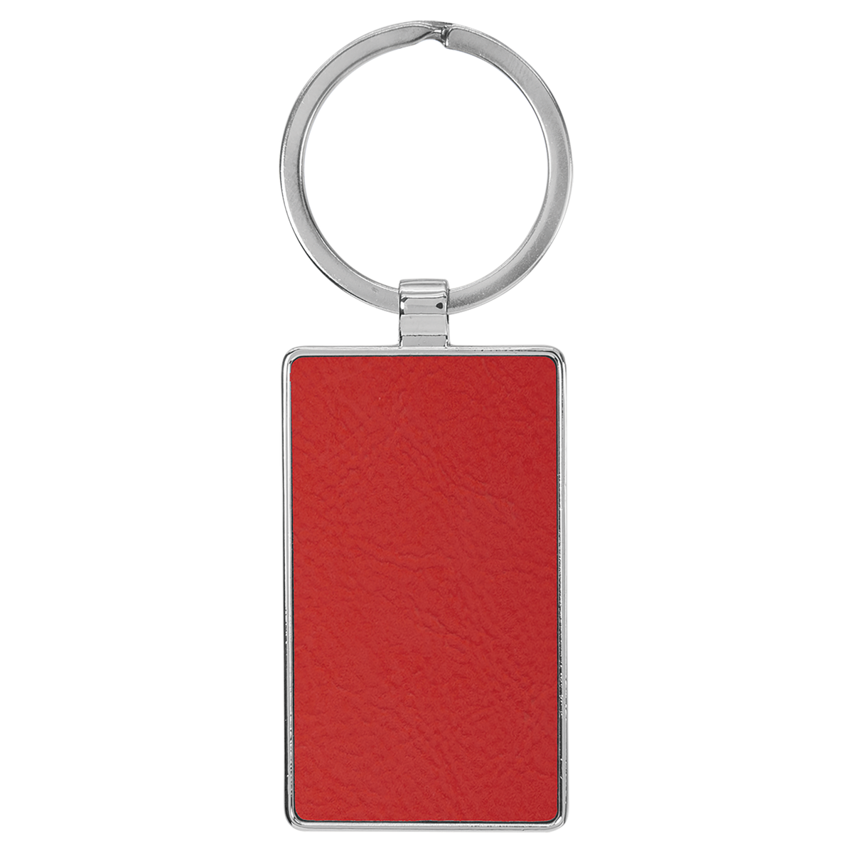 Red with Black Engraving Rectangle Keychain - Leatherette & Metal - Laser Engraved Leatherette