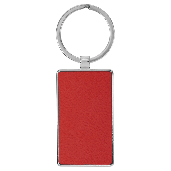 Red with Black Engraving Rectangle Keychain - Leatherette & Metal - Laser Engraved Leatherette