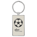 White with Black Engraving Rectangle Keychain - Leatherette & Metal - Laser Engraved Leatherette