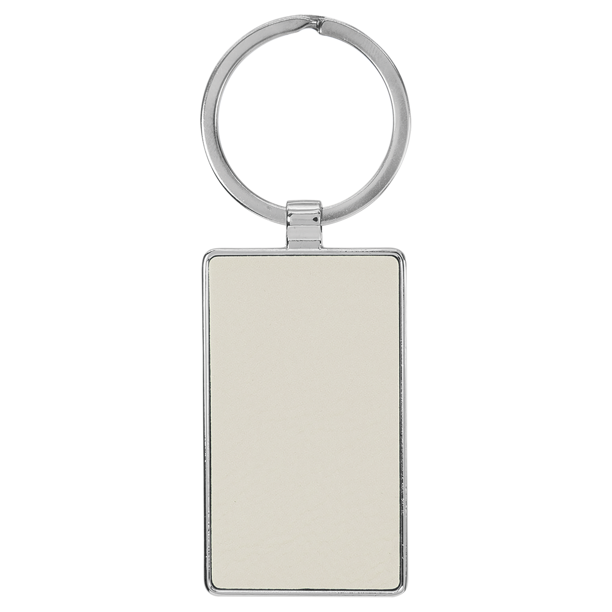 White with Black Engraving Rectangle Keychain - Leatherette & Metal - Laser Engraved Leatherette