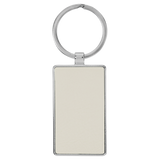 White with Black Engraving Rectangle Keychain - Leatherette & Metal - Laser Engraved Leatherette
