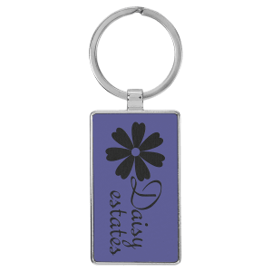 Purple with Black Engraving Rectangle Keychain - Leatherette & Metal - Laser Engraved Leatherette