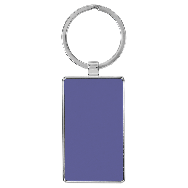 Purple with Black Engraving Rectangle Keychain - Leatherette & Metal - Laser Engraved Leatherette
