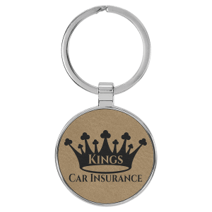 Light Brown with Black Engraving Round Keychain - Leatherette & Metal - Laser Engraved Leatherette