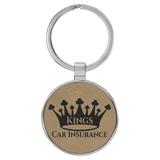 Light Brown with Black Engraving Round Keychain - Leatherette & Metal - Laser Engraved Leatherette