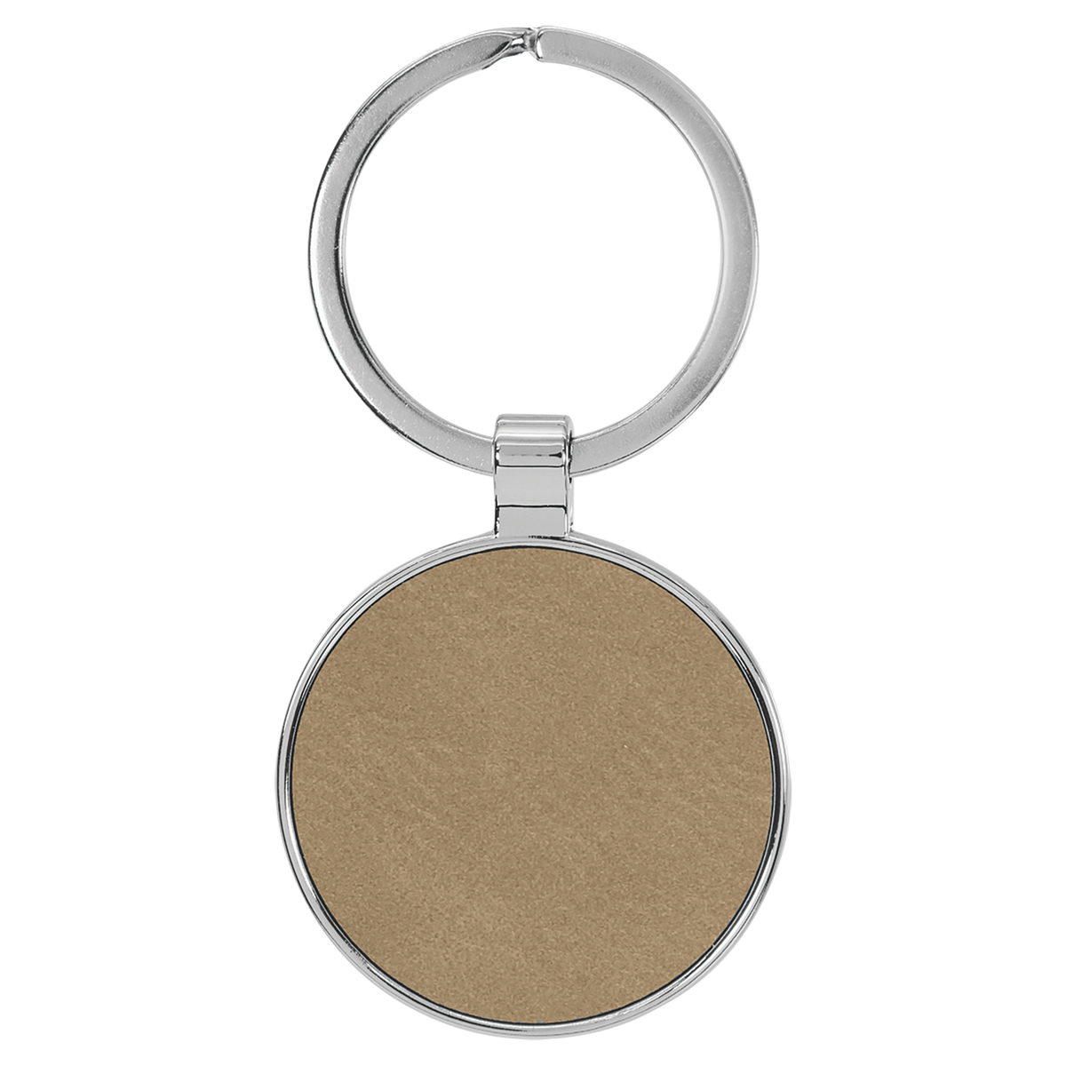 Light Brown with Black Engraving Round Keychain - Leatherette & Metal - Laser Engraved Leatherette