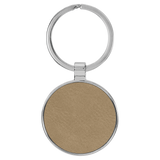 Light Brown with Black Engraving Round Keychain - Leatherette & Metal - Laser Engraved Leatherette