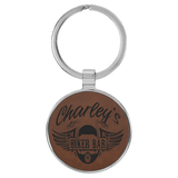 Dark Brown with Black Engraving Round Keychain - Leatherette & Metal - Laser Engraved Leatherette