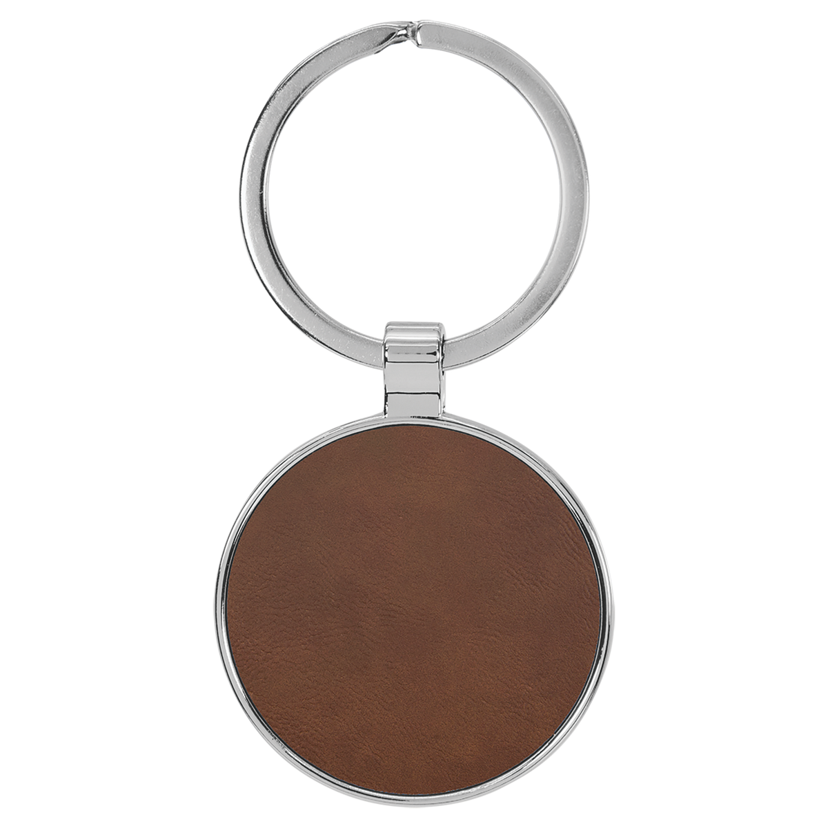 Dark Brown with Black Engraving Round Keychain - Leatherette & Metal - Laser Engraved Leatherette