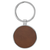 Dark Brown with Black Engraving Round Keychain - Leatherette & Metal - Laser Engraved Leatherette