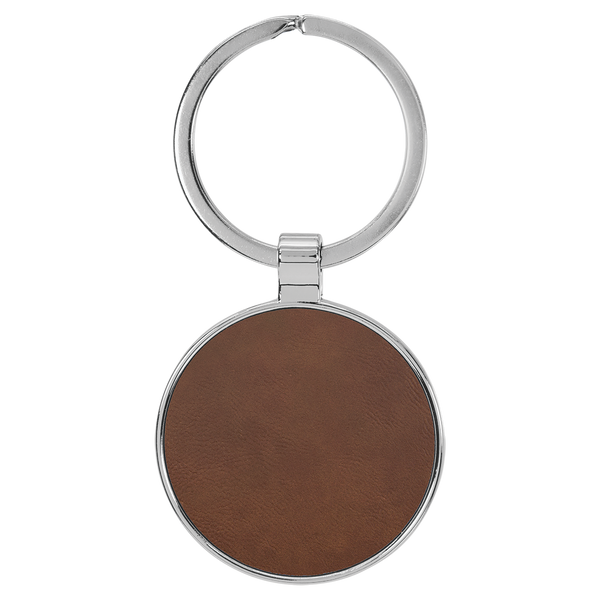 Dark Brown with Black Engraving Round Keychain - Leatherette & Metal - Laser Engraved Leatherette