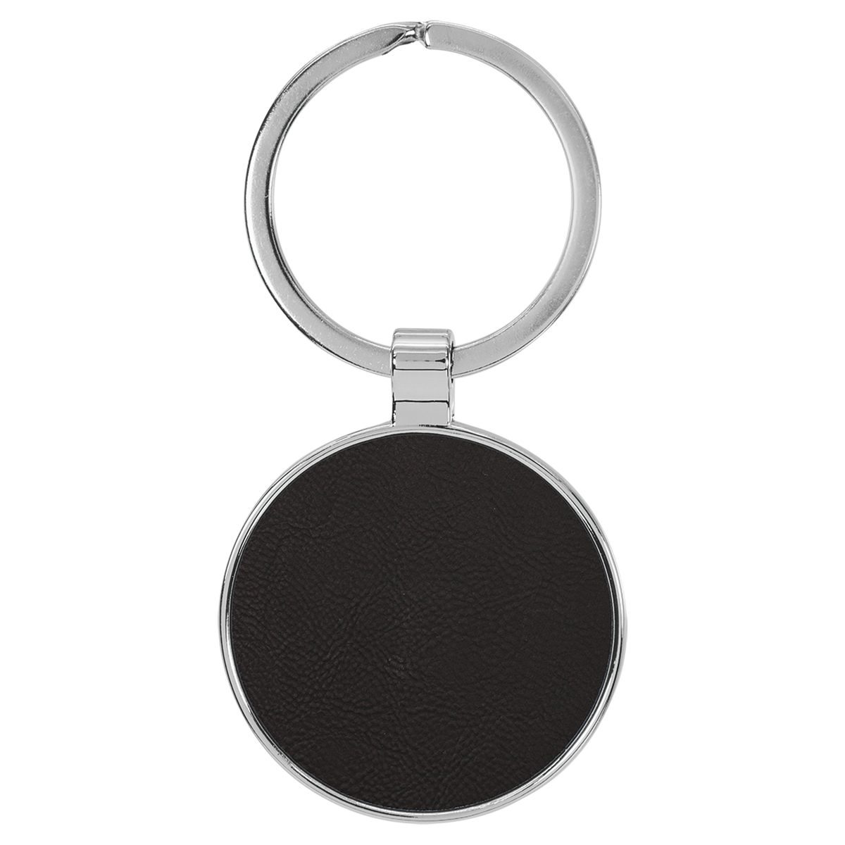 Black with Gold Engraving Round Keychain - Leatherette & Metal - Laser Engraved Leatherette