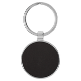 Black with Gold Engraving Round Keychain - Leatherette & Metal - Laser Engraved Leatherette